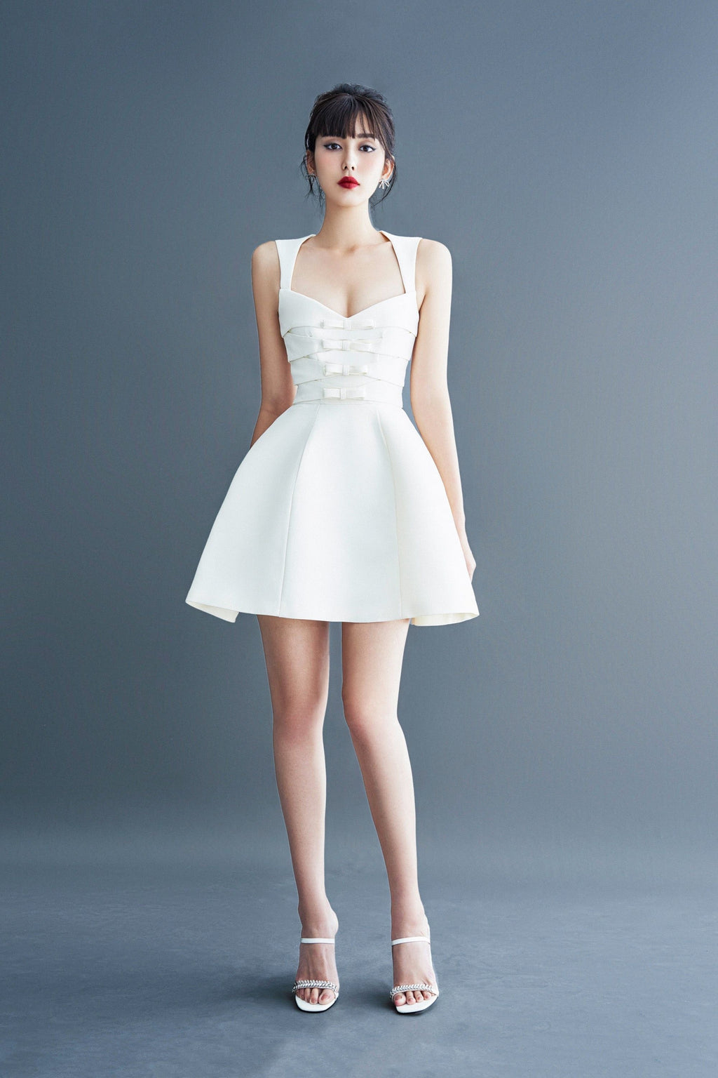 Flowering Girl Women Alyssa Bow Satin Mini Dress In White