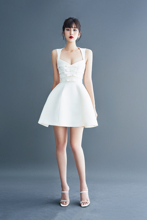 Flowering Girl Women Alyssa Bow Satin Mini Dress In White