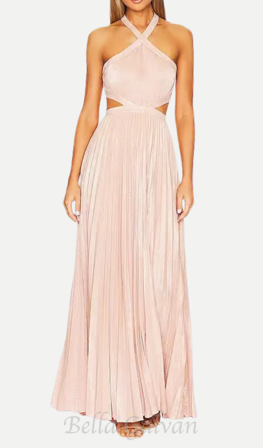 Flowering Girl Women nancy halter cutout pleated gown in pale pink