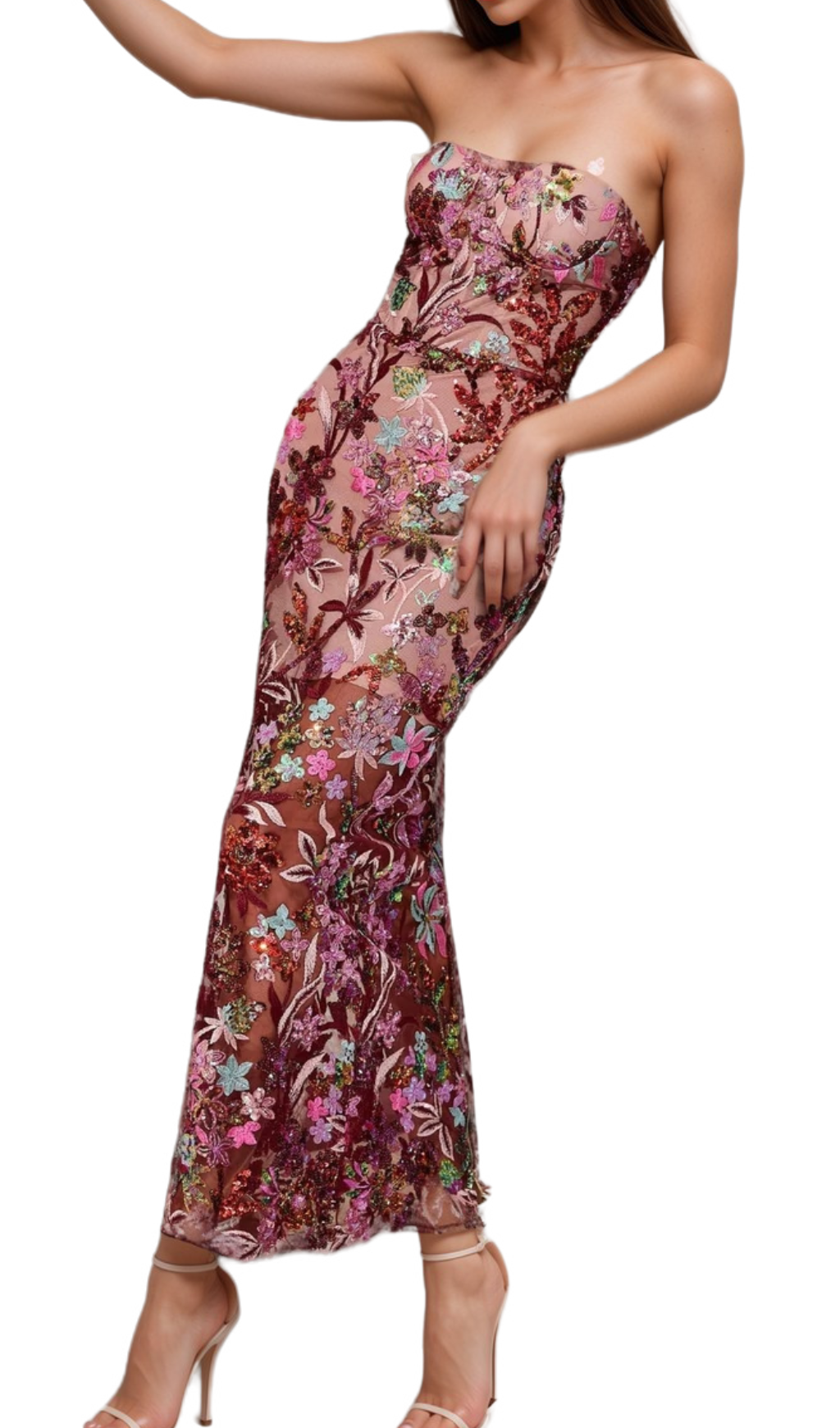 Flowering Girl Women arabela CHACHI RED STRAPLESS FLOWER EMBROIDERY MAXI DRESS