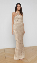 Flowering Girl Women Claudine white embellished halterneck maxi dress