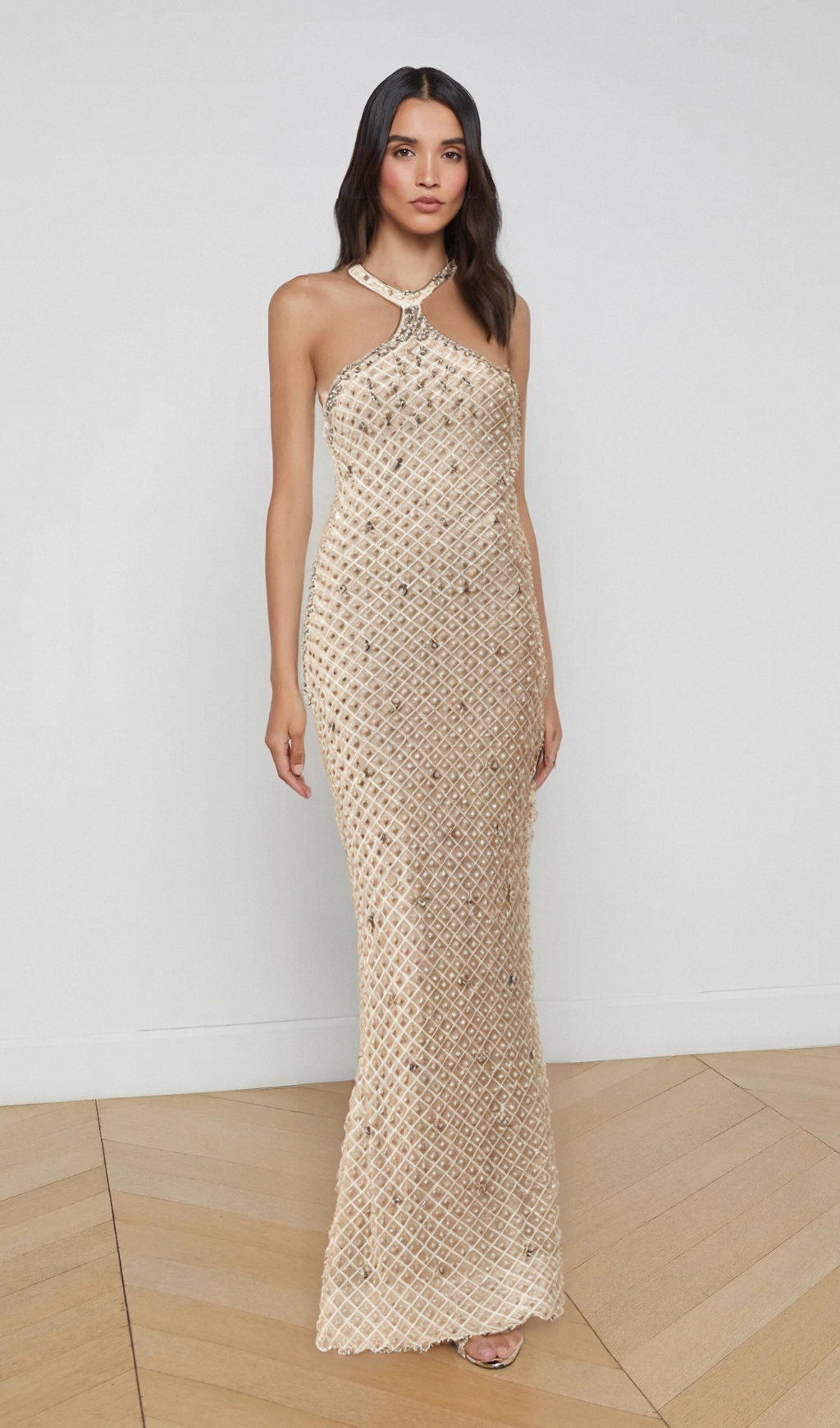 Flowering Girl Women Claudine white embellished halterneck maxi dress