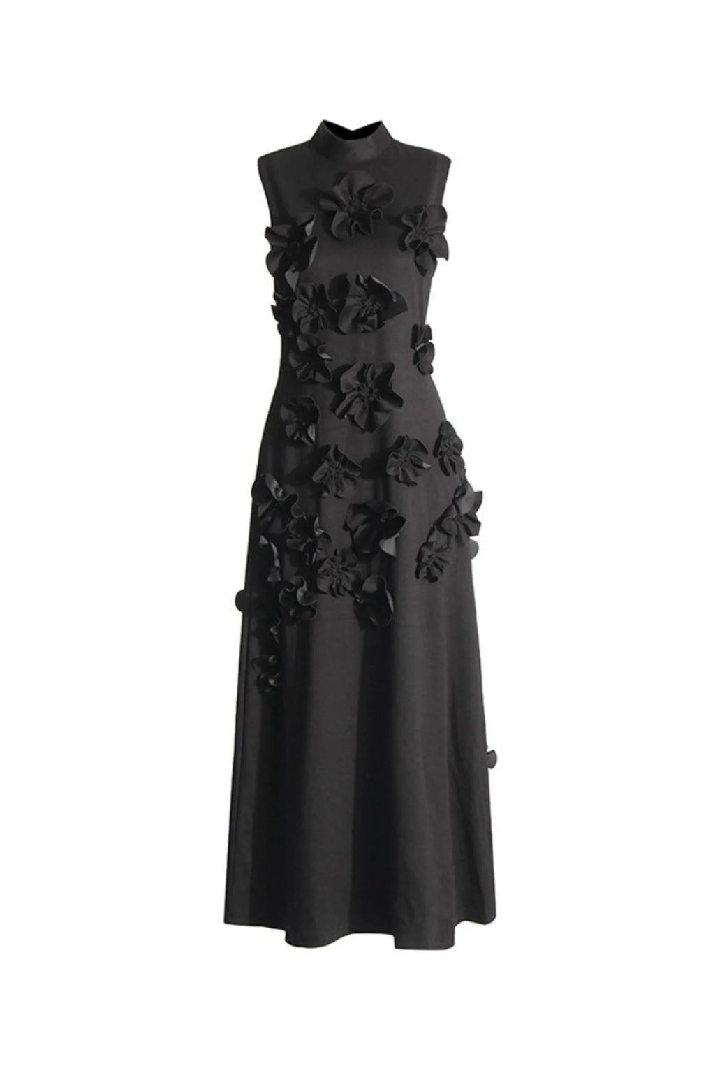 Flowering Girl Women Annona Black Flower Embellished Maxi Dress