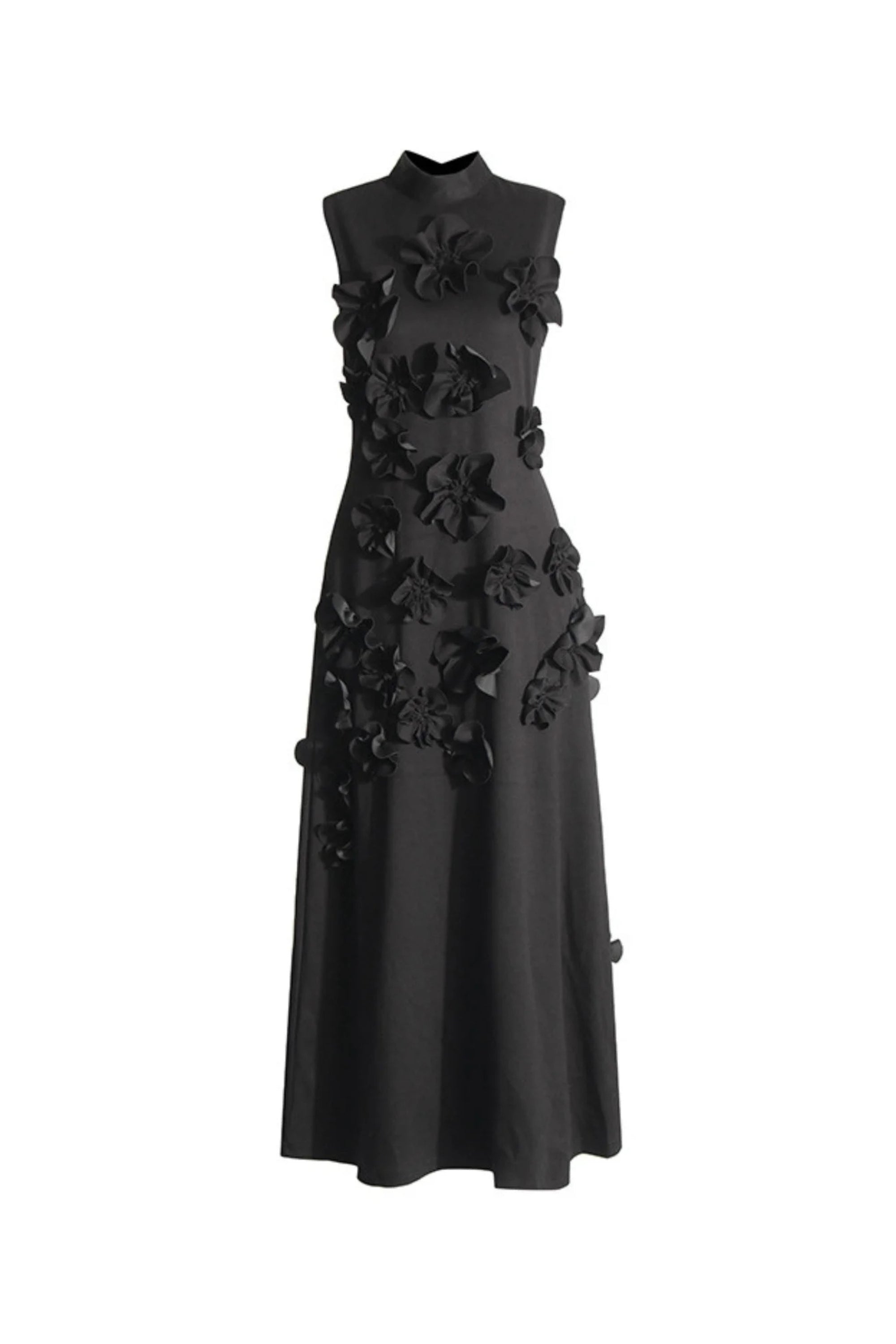 Flowering Girl Women Annona Black Flower Embellished Maxi Dress