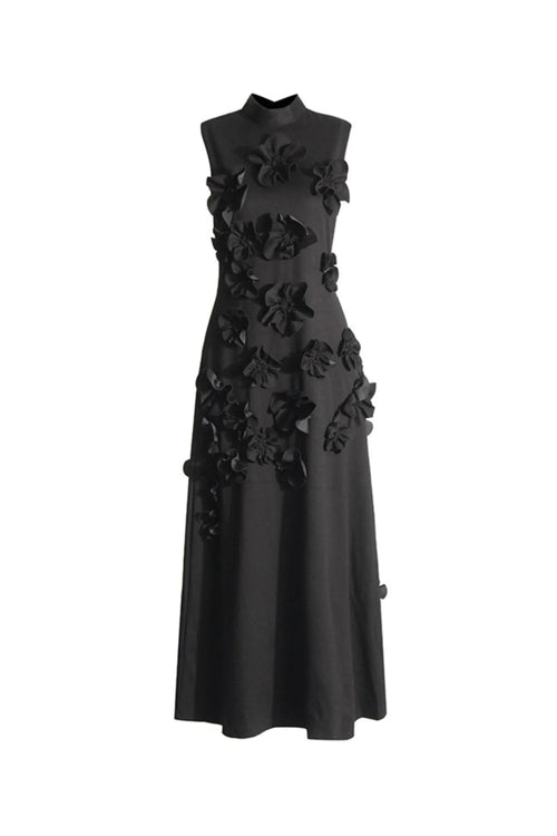 Flowering Girl Women Annona Black Flower Embellished Maxi Dress