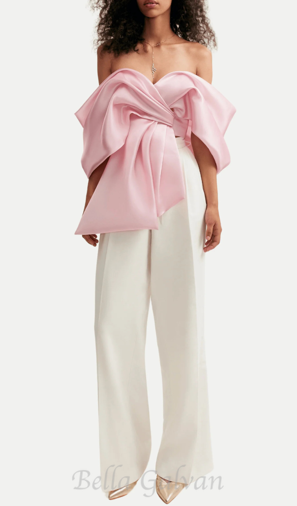 Flowering Girl Women Samira Bow Cross Off Shoulder Satin Top