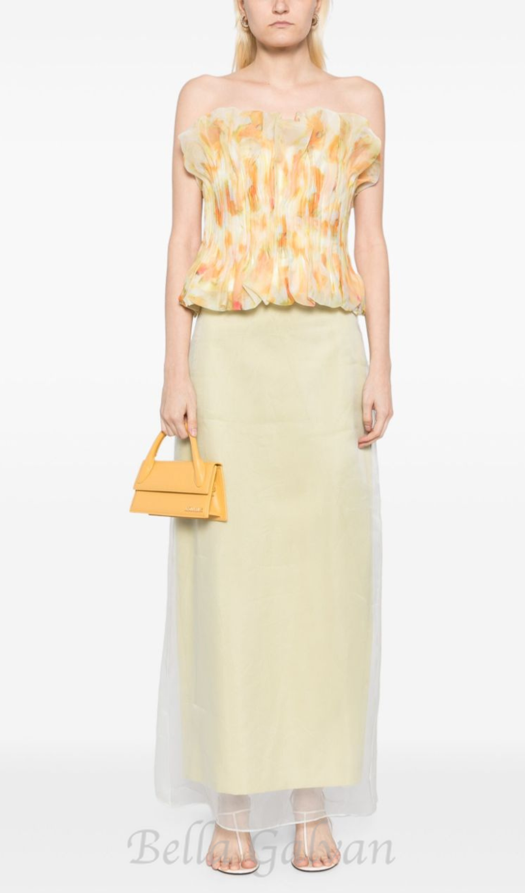 Flowering Girl Women print ruffle trim top in yellow