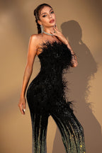 Flowering Girl Women Damari Feather Sequin Jumpsuit