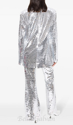 Flowering Girl Women sequin-embellished trousers blazer set in silver