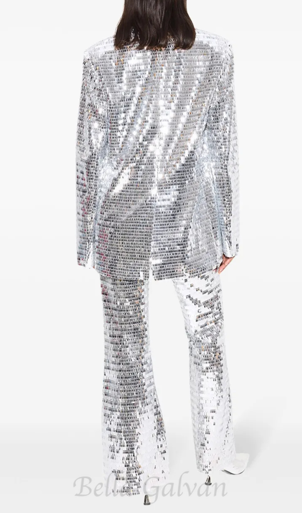 Flowering Girl Women sequin-embellished trousers blazer set in silver