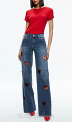 Flowering Girl Women Elowen Heart Embroidered Cutout Jeans