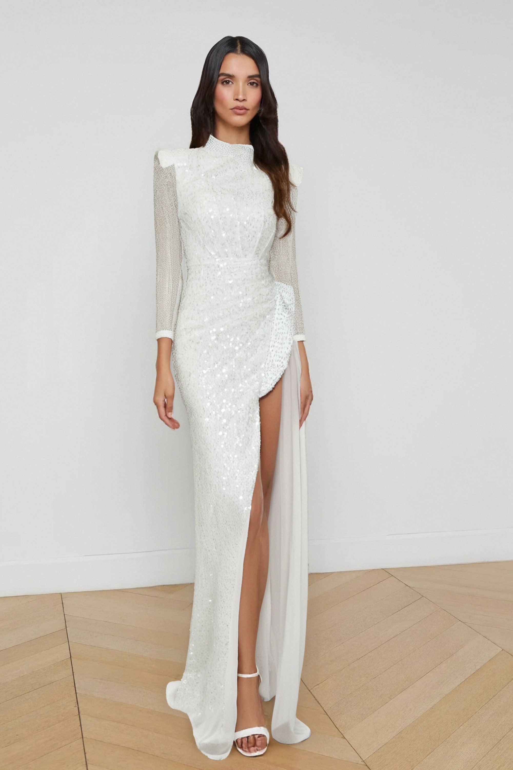 Flowering Girl Women Yvette Pearl Embellished Sequin Maxi Dress In White