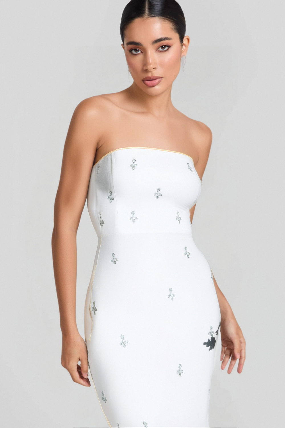 Flowering Girl Women LINDA STRAPLESS CRYSTAL EMBELLISHED WHITE BANDAGE DRESS