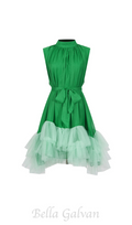 Flowering Girl Women half-high-neckline tulle mini dress in green