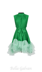 Flowering Girl Women half-high-neckline tulle mini dress in green