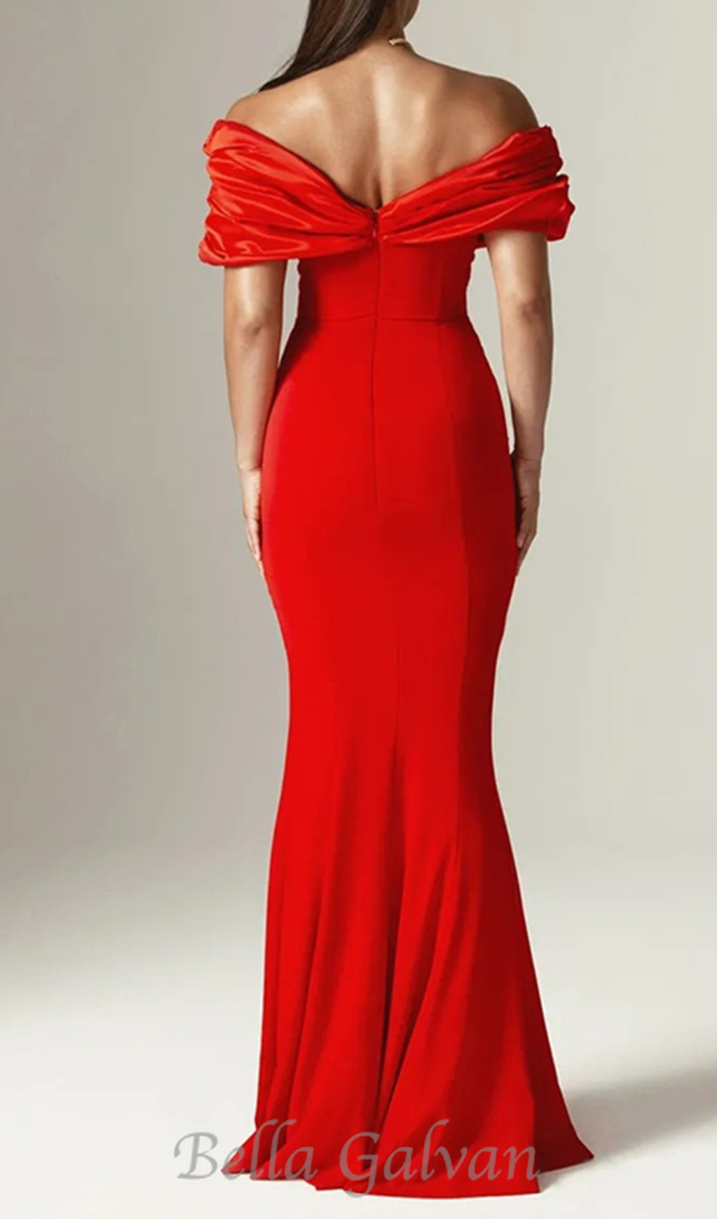Flowering Girl Women Sophia Off Shoulder Ruched Maxi Slit Dress in red