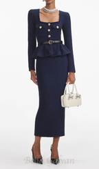 Flowering Girl Women knit peplum maxi dress in dark blue