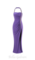 Flowering Girl Women multicolor-pearl embellished purple halter maxi dress