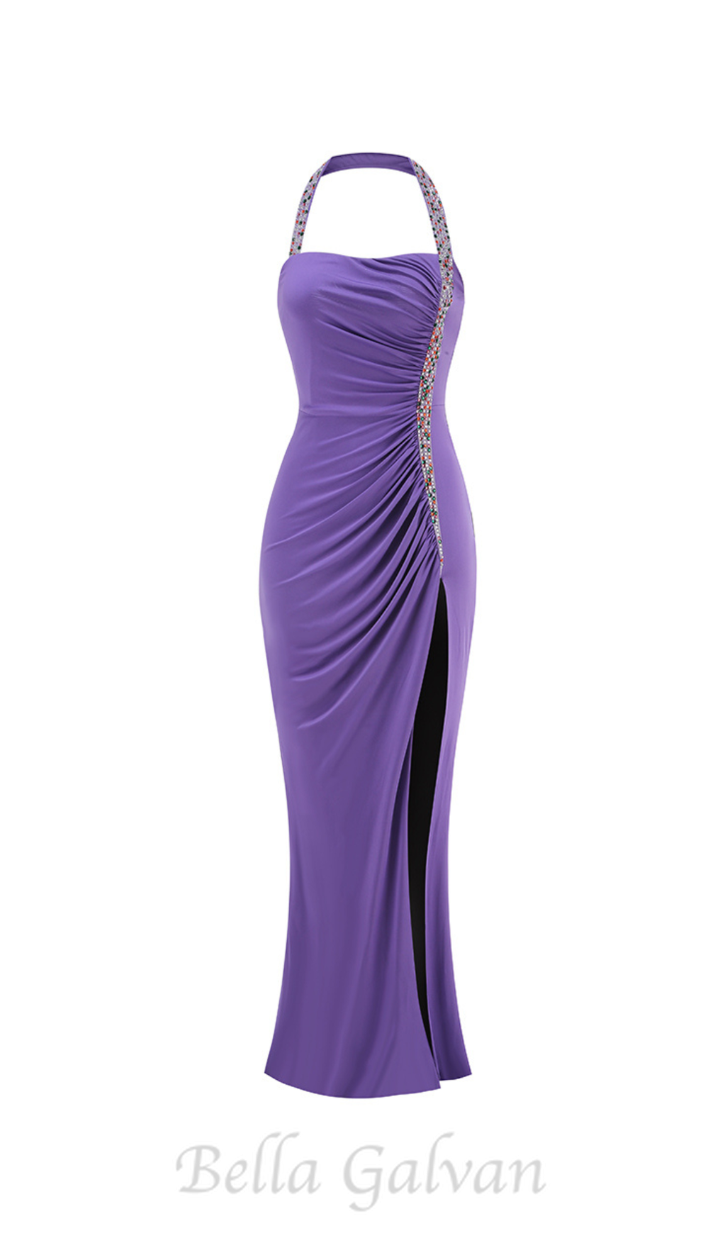 Flowering Girl Women multicolor-pearl embellished purple halter maxi dress
