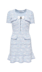 Flowering Girl Women check knit mini dress in blue