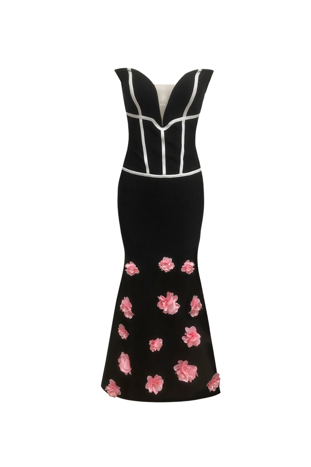 Flowering Girl Women Floral embellished Strapless Maxi Dress in Black