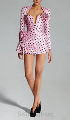 Flowering Girl Women Polka Dots short printed dress in pink