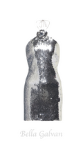 Flowering Girl Women Cinwa Floral Appliqué Halter Sequin Mini Dress - Silver