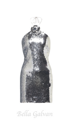 Flowering Girl Women Cinwa Floral Appliqué Halter Sequin Mini Dress - Silver