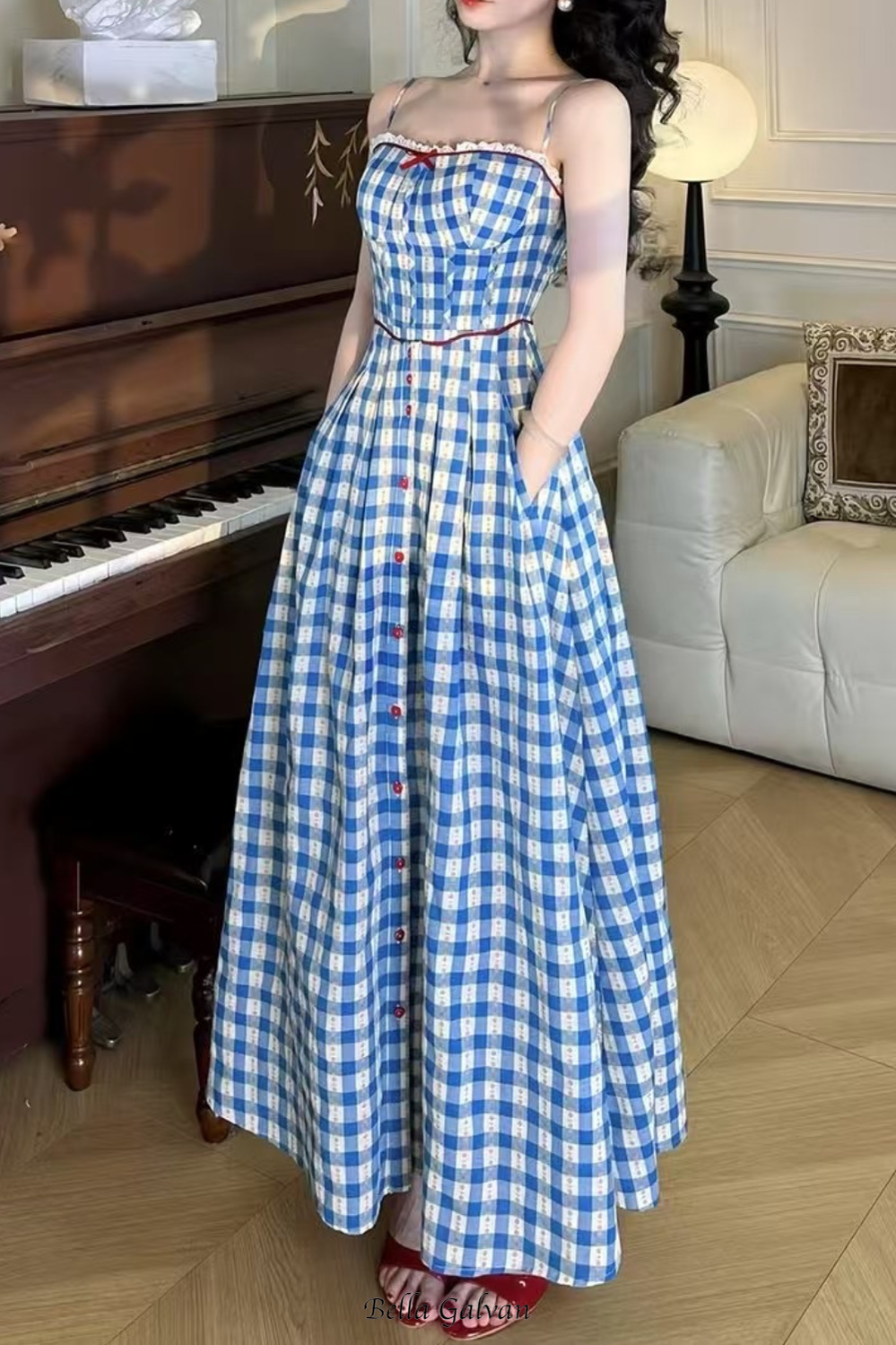 Flowering Girl Women virginia plaid strap maxi dress in blue