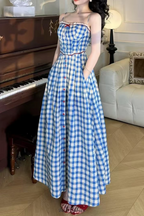 Flowering Girl Women virginia plaid strap maxi dress in blue