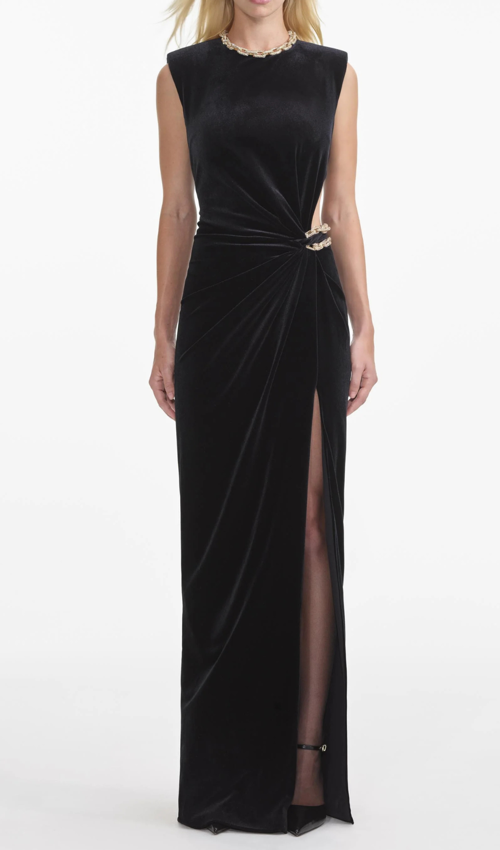 Flowering Girl Women Velvet Crystal Embellished Maxi Dress In Black