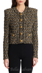 Flowering Girl Women Cropped lurex tweed jacket in gold