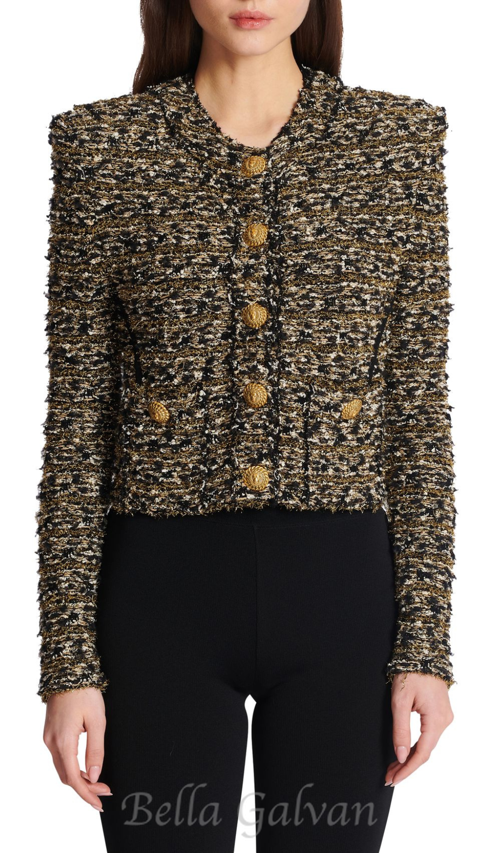Flowering Girl Women Cropped lurex tweed jacket in gold