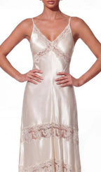 Isleno Spaghetti Lace Satin Maxi Dress