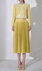 Flowering Girl Women draped top pleat skirt set in yellow