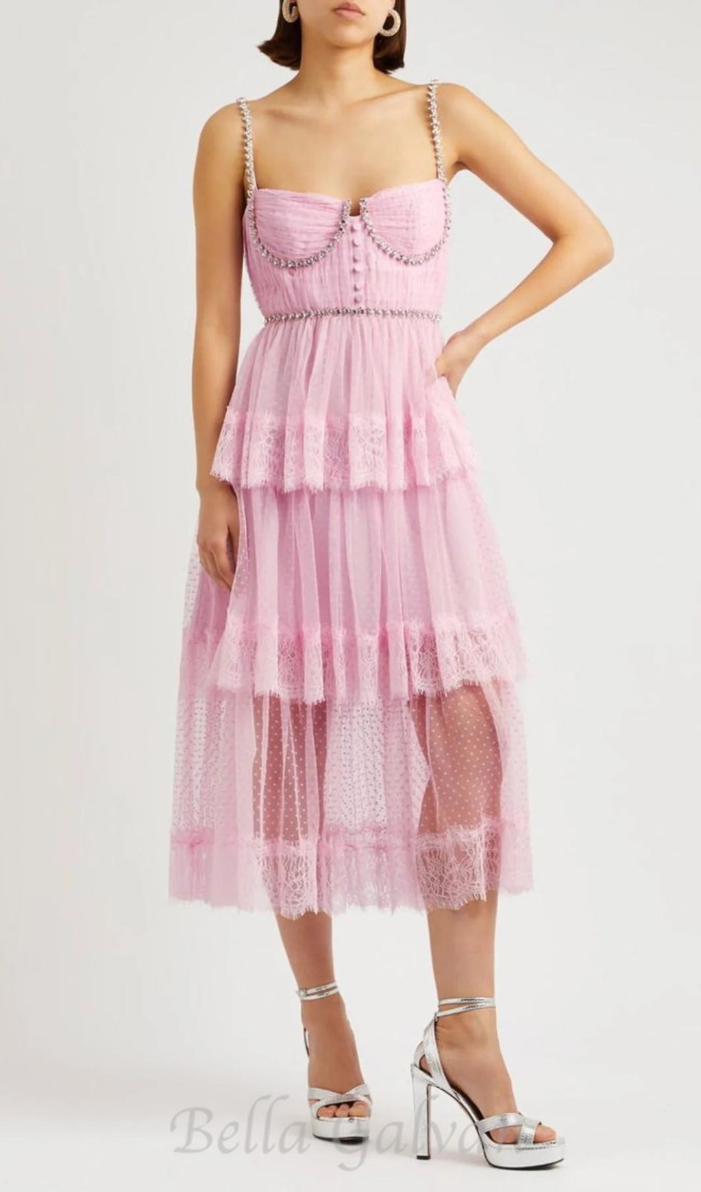 Flowering Girl Women Elgine Crystal-Embellished Lace-trimmed Midi Dress