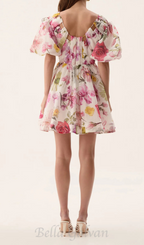 Flowering Girl Women vanessa puff sleeve collage fleur mini dress