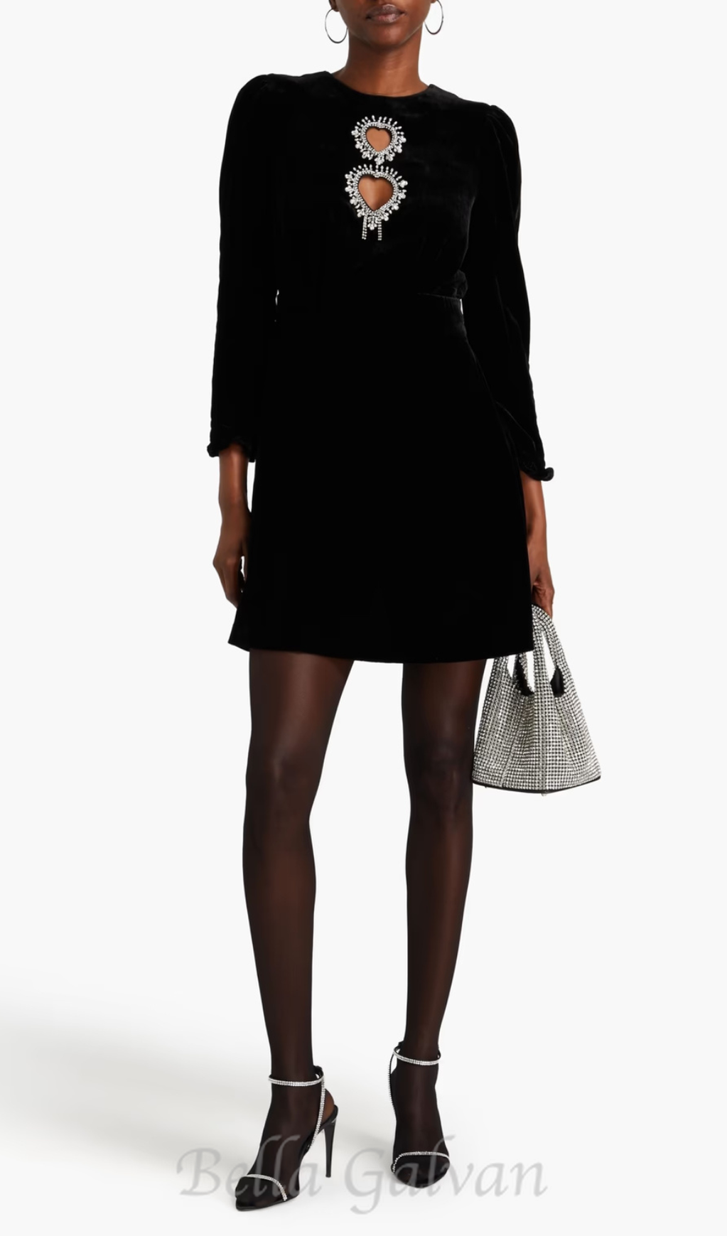 Flowering Girl Women Cutout crystal-embellished velvet mini dress in black