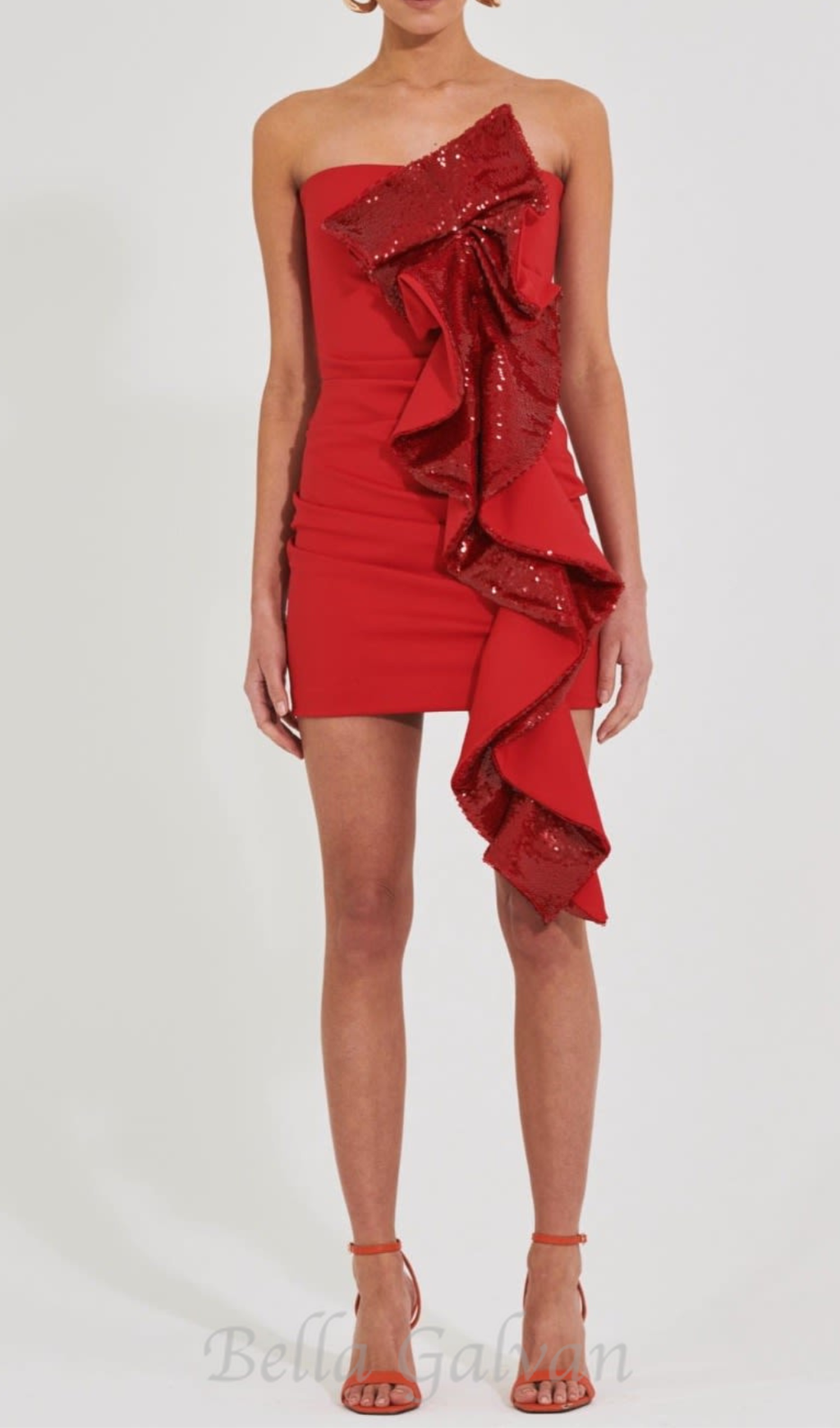 Flowering Girl Women amelia sequin ruffle red mini dress