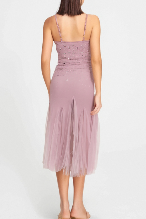 Flowering Girl Women Axelle Purple Embellished Mesh Midi Dress