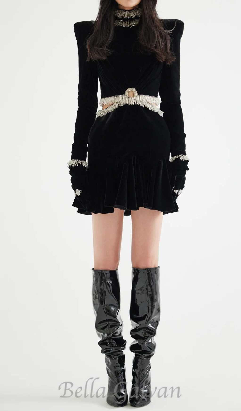 Flowering Girl Women Ishika Bead-Embellished Velvet Cutout Mini Dress