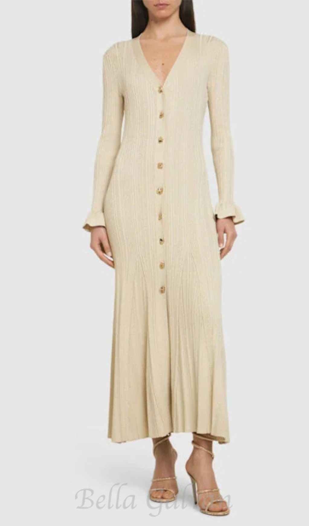 Flowering Girl Women Ribbed viscose lamé midi dress in beige