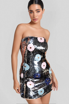 Flowering Girl Women STRAPLESS FLORAL SEQUIN DRESS