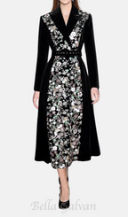 Flowering Girl Women Sequin Embroidered Velvet midi Dress in black