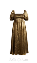 Flowering Girl Women trista square neck puff sleeve midi dress in gold