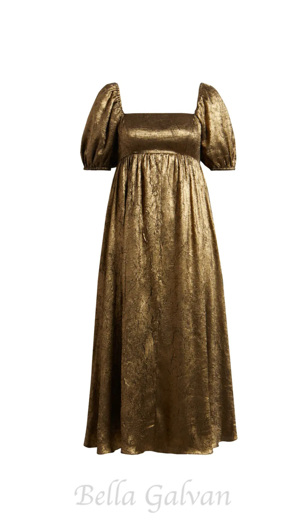 Flowering Girl Women trista square neck puff sleeve midi dress in gold