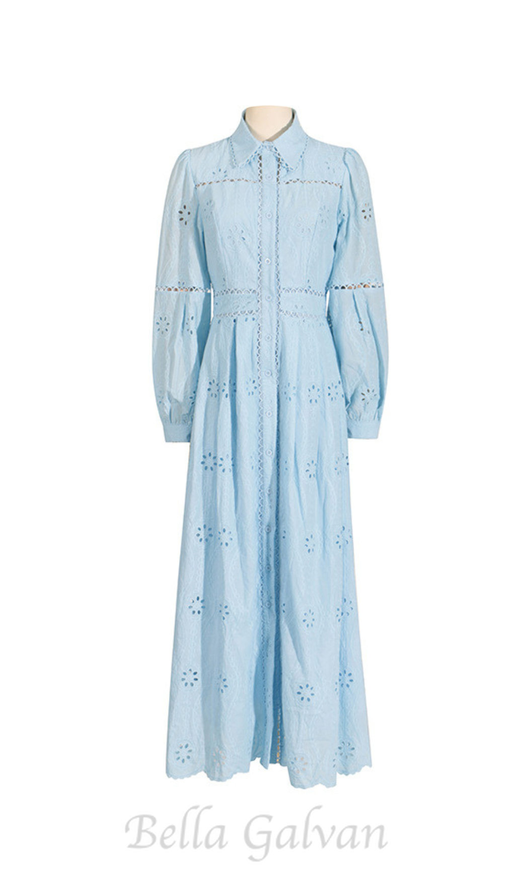 Flowering Girl Women retro single-breasted hollow lace midi dress in blue