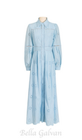 Flowering Girl Women retro single-breasted hollow lace midi dress in blue
