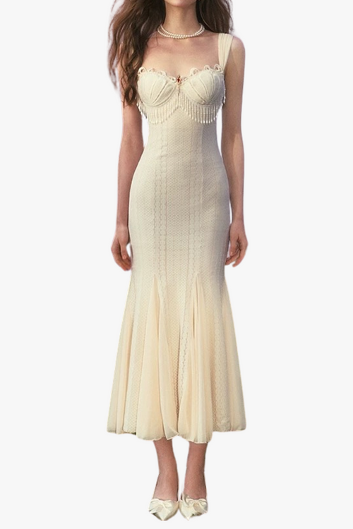 Flowering Girl Women atalanta embellished flared midi dress in cream-white
