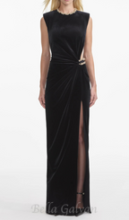 Flowering Girl Women velvet crystal embellished maxi dress in black